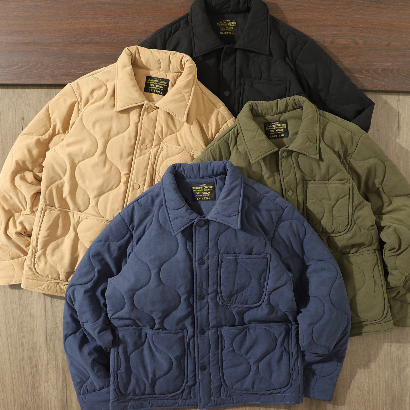 日系复古双面桃皮绒绗缝工装棉衣