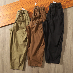 男潮休闲萝卜老爹裤 纯棉水洗宽松锥形哈伦阔腿裤 潮 秋季 日单牛货