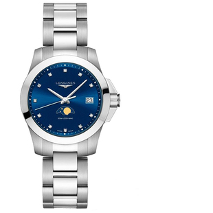 Longines浪琴手表女康卡斯石英表月相镶钻蓝盘L3.380.4.97.6 新款