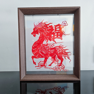 原创中国风纯手工马上有福剪纸小众相框摆台装饰画国潮艺术品