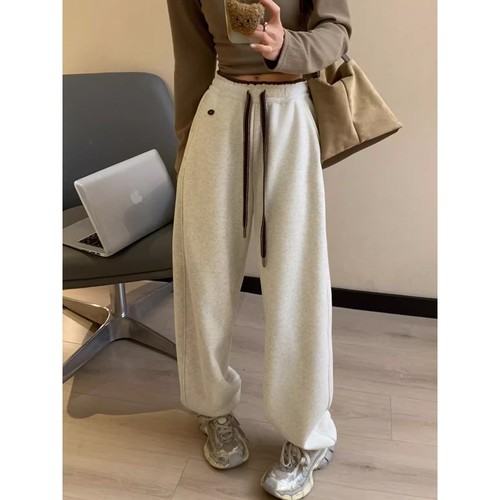 韩系egg卫裤女春季2025新款撞色高腰束脚裤宽松显瘦运动休闲裤子