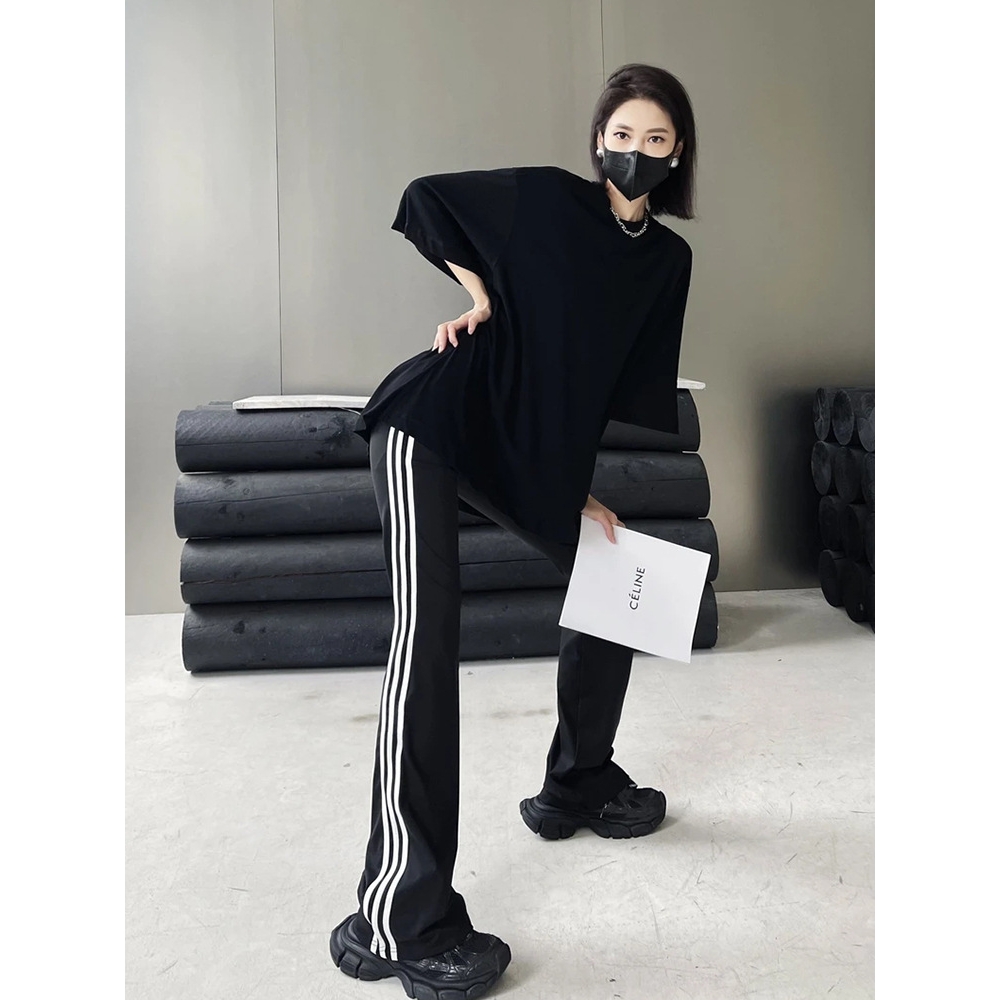 窄版阔腿裤外穿女微喇叭弹力高腰修身显瘦黑色长裤春季紧身休闲裤