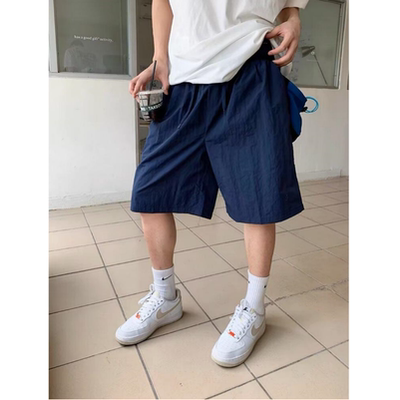 夏季美式休闲纯色五分裤男女宽松简约松紧腰阔腿速干沙滩短裤潮