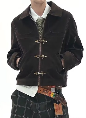 美式复古飞行员夹克男秋季vintage古着底特律巴恩风棕色短款外套