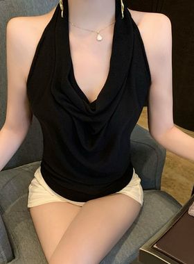 挂脖荡领背心女2025感名媛风夏季新款性感轻熟法式小众短上衣