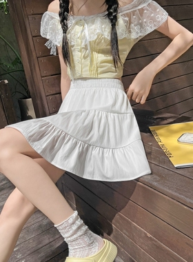 芭蕾风白色蓬蓬裙半身裙女装夏季小个子短裙甜美裙子A字裙蛋糕裙