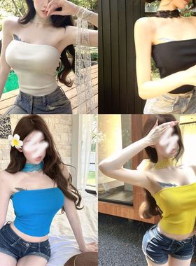 蕾丝拼接黄色挂脖抹胸背心女2025夏季修身内搭设计感纯欲韩版上衣