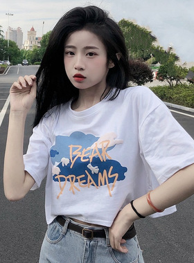 短袖T恤女夏季新款设计感小众高腰显瘦短款露脐宽松上衣