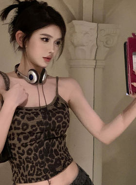 美式辣妹性感抹胸吊带背心女夏季2025新款豹纹修身显瘦短款上衣潮