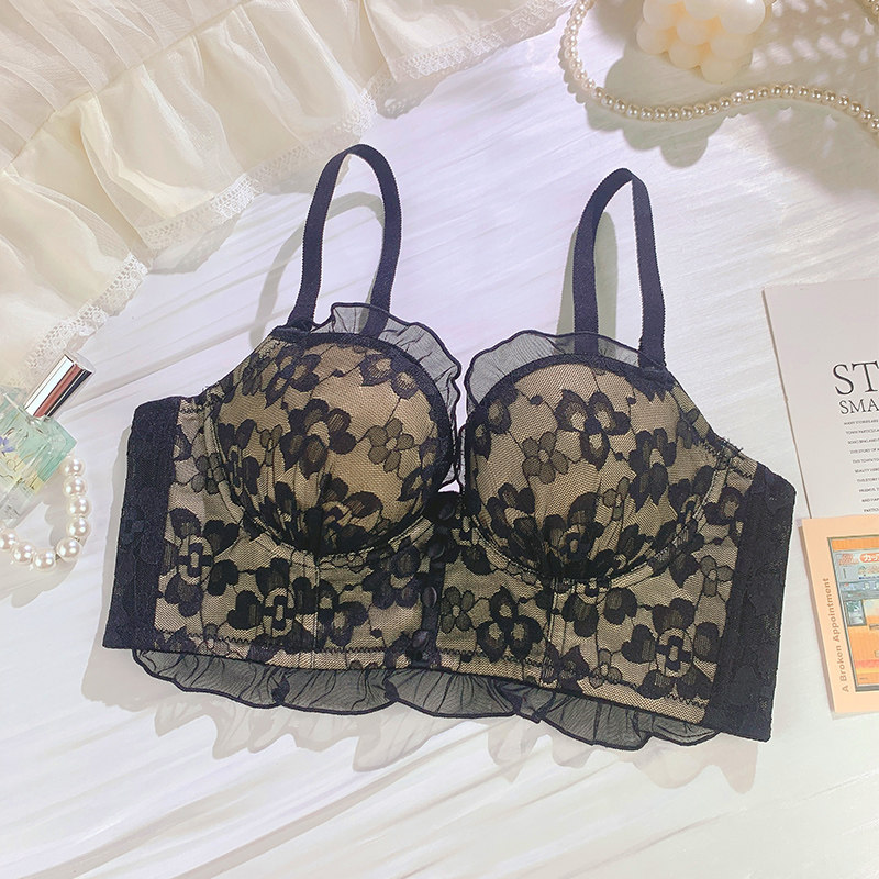 内衣女小胸上托聚拢性感法式吊带防下垂收副乳调整型文胸罩套装