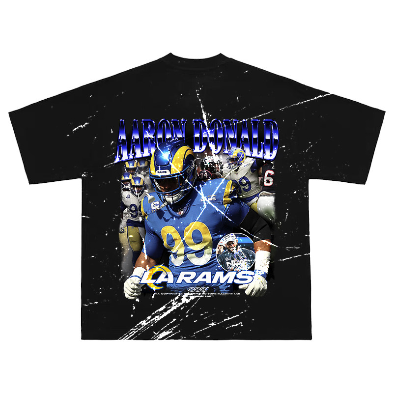 dps阿隆唐纳德短袖宽松嘻哈复古圆领美式橄榄球t恤纯棉重磅半袖