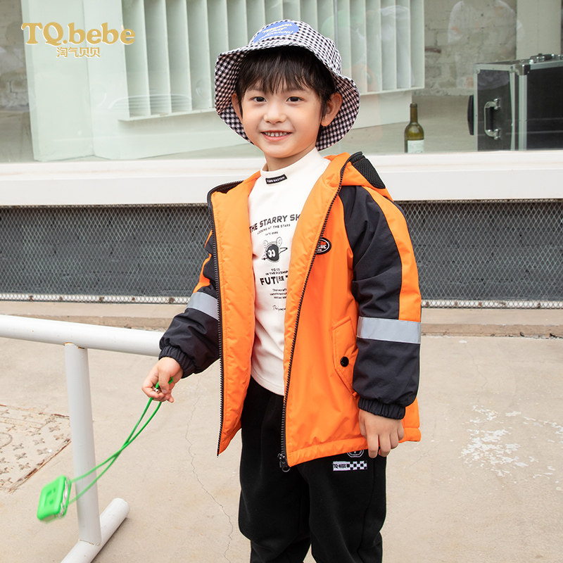 男童棉衣连帽秋冬季男孩夹棉中长款外套时髦洋气男宝防风棉服冬装