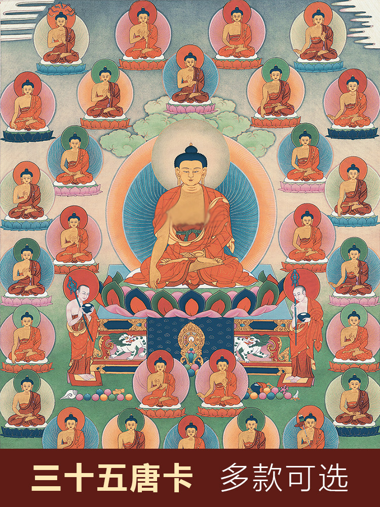 三十五佛唐卡装饰画西藏手工装裱藏式手绘藏族藏传密宗唐卡挂画