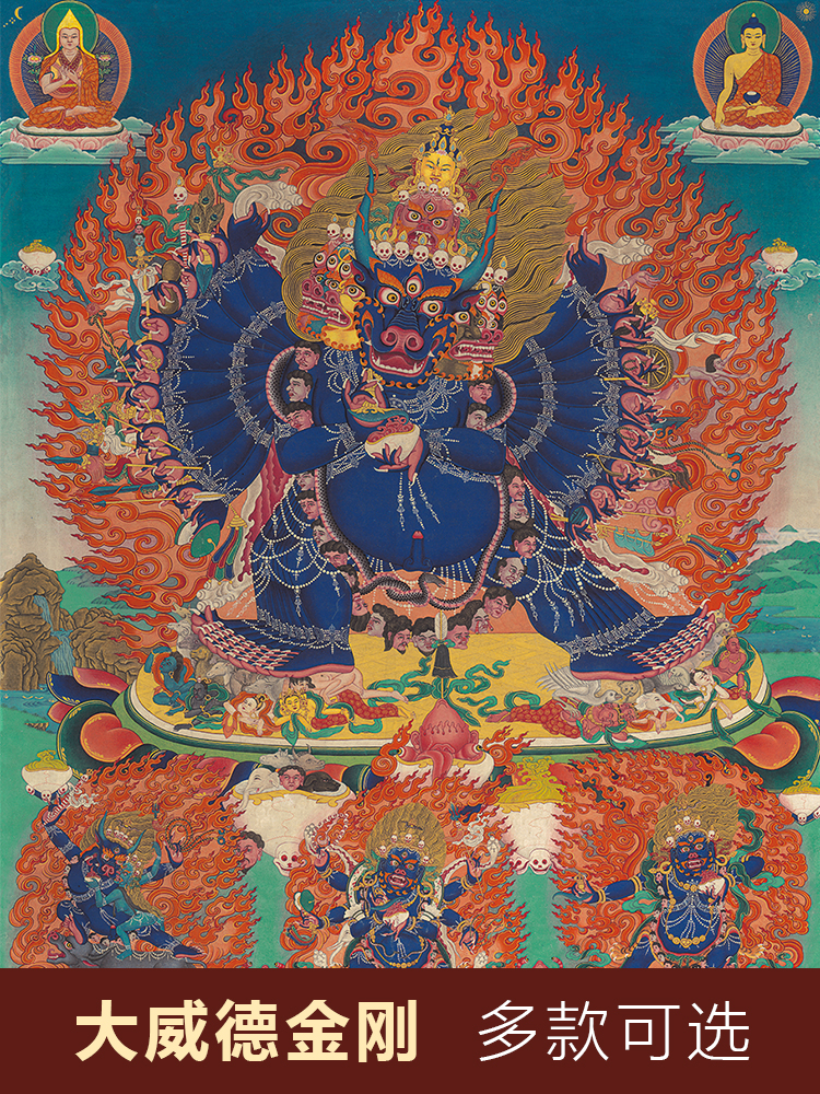 大威德金刚唐卡画像挂画客厅西藏手工装裱室内玄关装饰护法装饰画