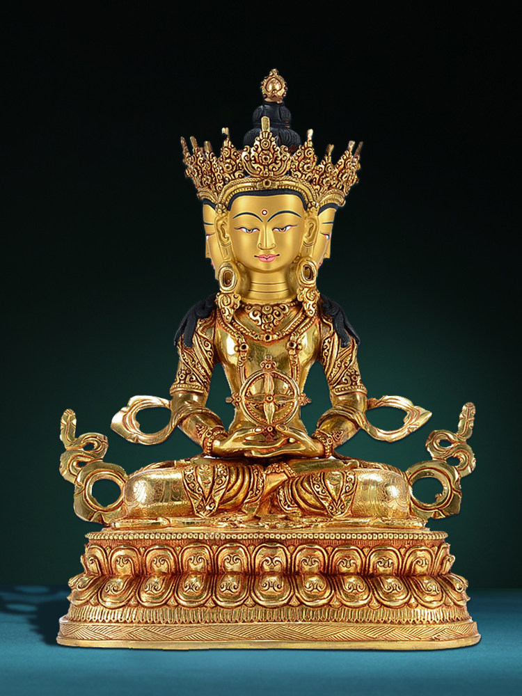 大日如来佛像尼泊尔纯手工 鎏金居家办公室10寸铜佛像摆件