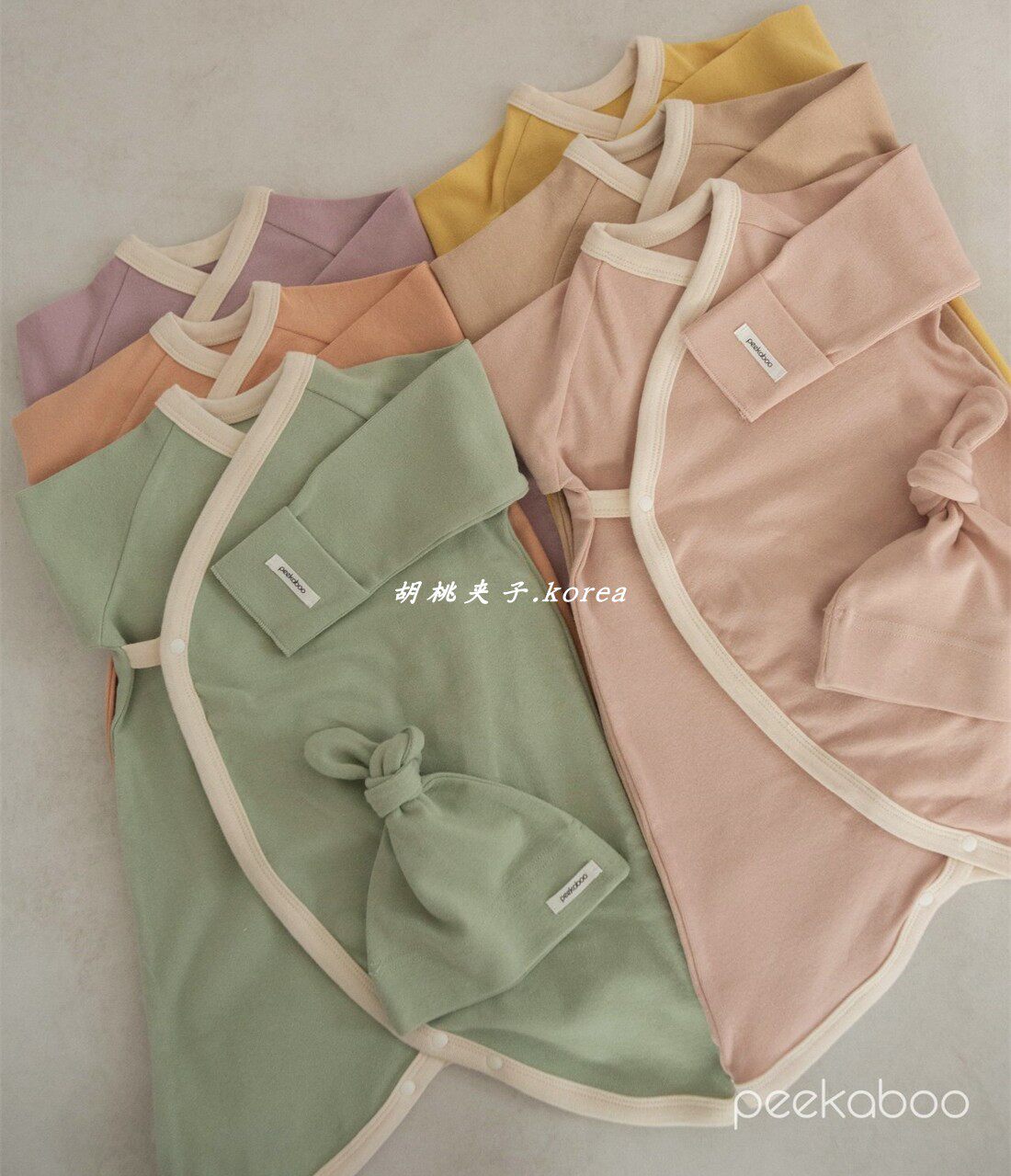 peekaboo韩国童装代购23春新生儿宝宝柔软亲肤斜搭净版连体哈衣