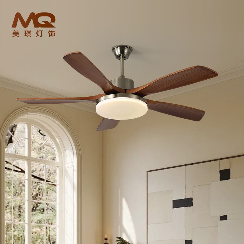 新款风扇吊灯现代中式简约复古木具叶家用一体卧室客厅餐厅吊扇灯