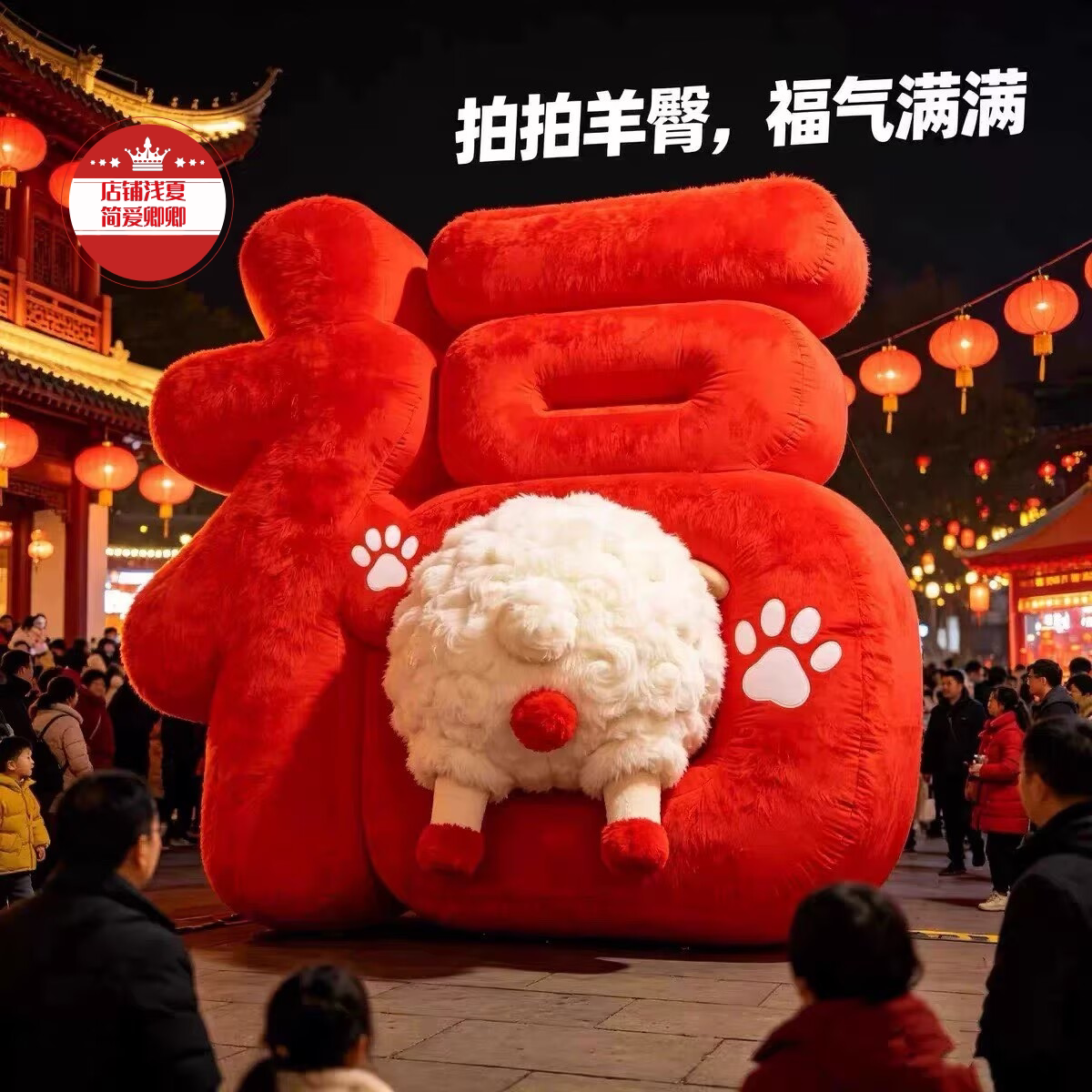 毛绒福字抱抱羊装饰摆件新年春节商场景区网红乡村文旅地产区装扮