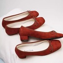 SugerFuFu设计 手工制作 新中式暗花绸缎红色方头平底芭蕾鞋