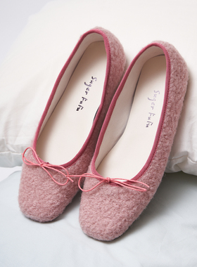 SugerFuFu原创设计 手工制作粉色少女世界的拼色圆头平底芭蕾鞋