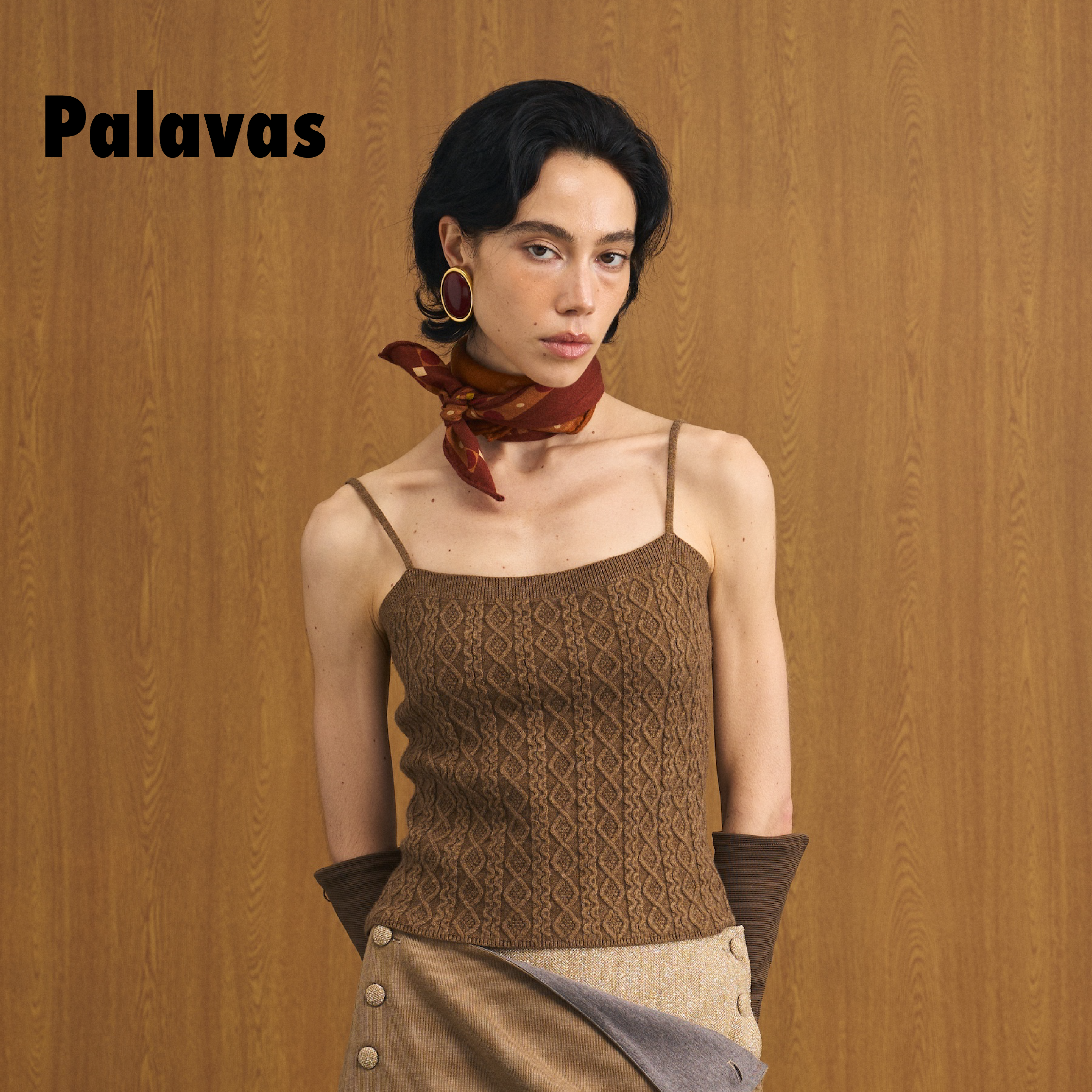 PALAVAS包上恩同款玛德琳花园吊带复古绞花针织背心上衣女装原创
