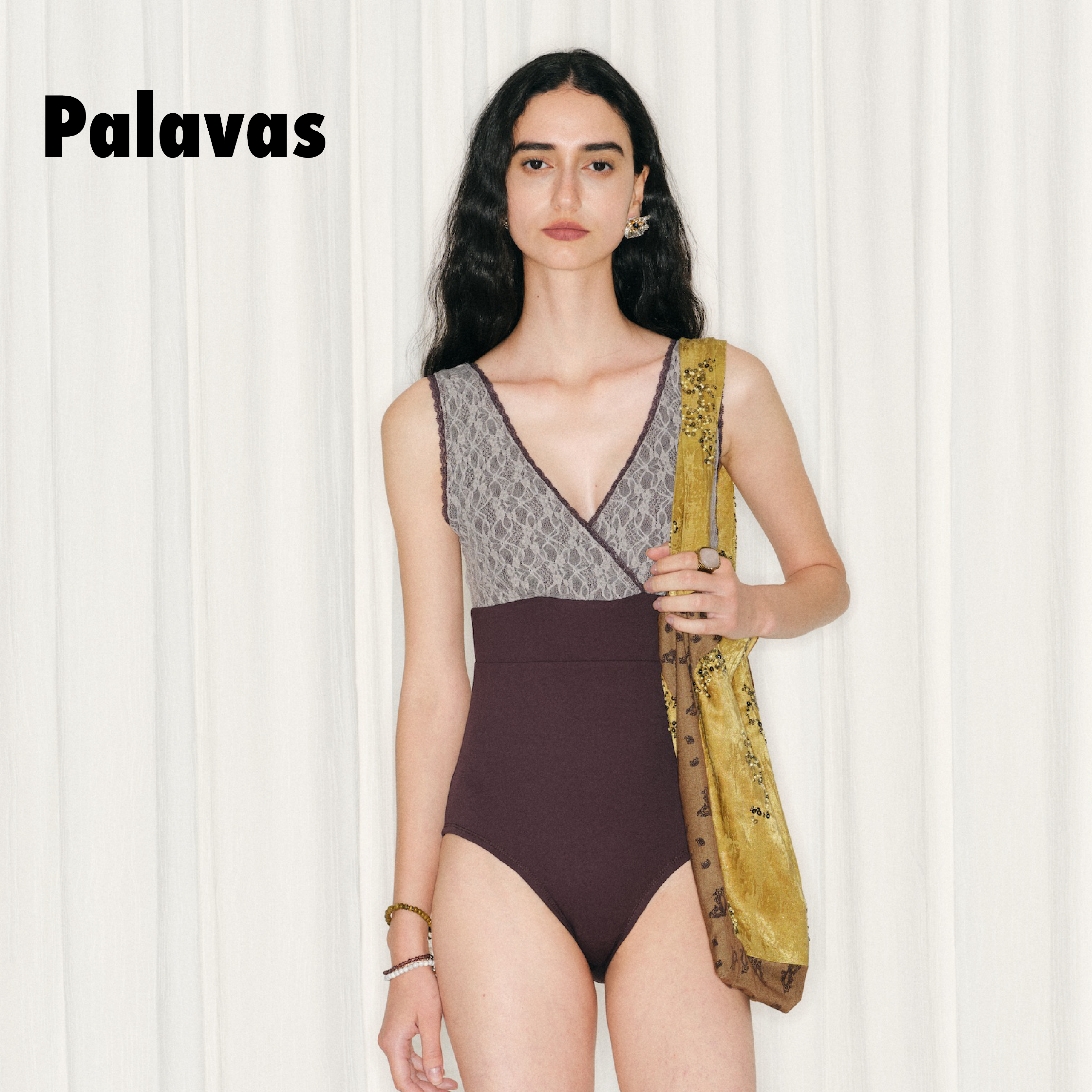 Palavas26春夏新款瓦拉纳希之河泳衣V领蕾丝拼接芭蕾体服背心女