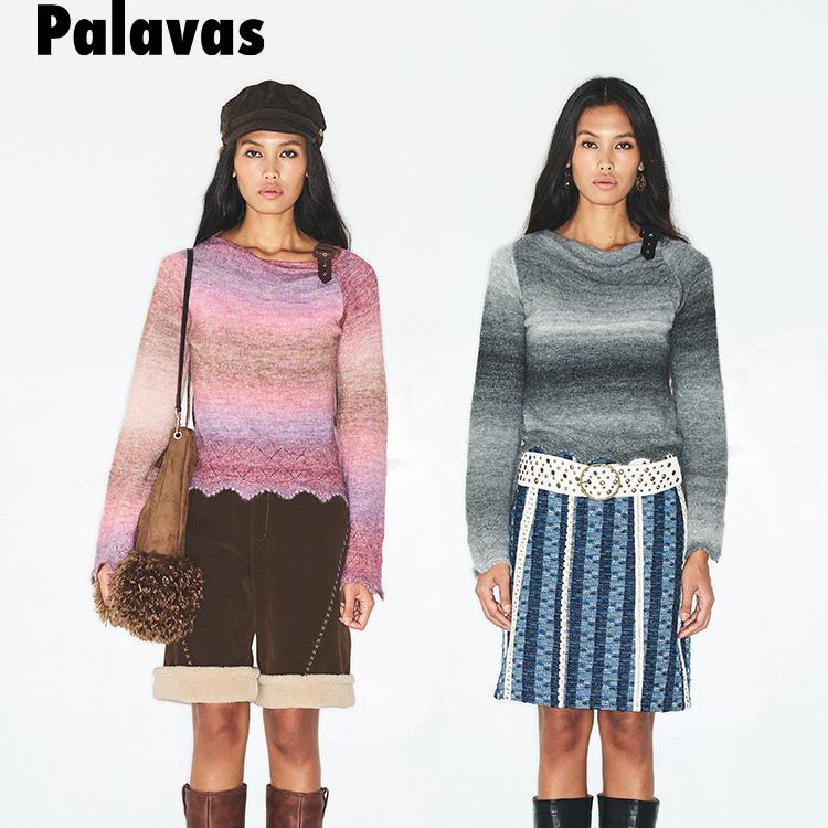 palavas羊毛斜领渐变针织衫上衣