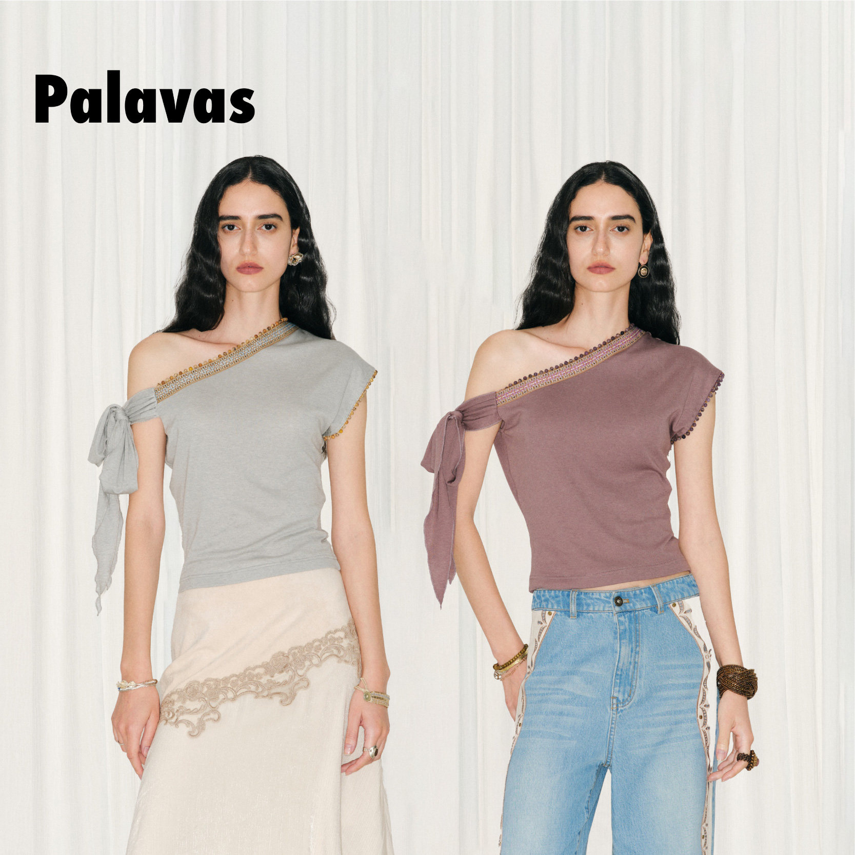 palavas26春夏新款诸神海岸上衣系带露肩不对称短袖T恤女休闲风
