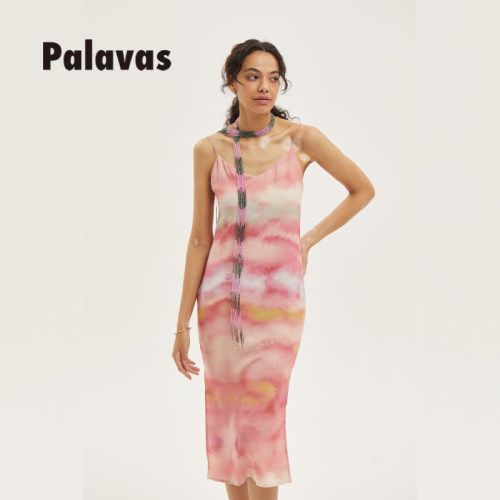 度假风直筒型印花吊带连衣裙