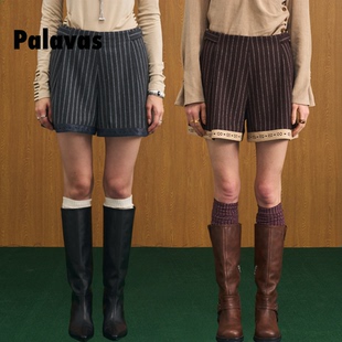 羊毛复古拼接条纹短裤 夜航迷情短裤 女原创 PALAVAS李梦同款 新品
