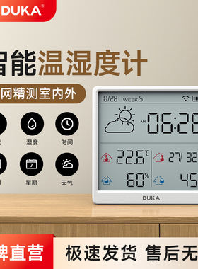 杜克温湿度计室内时钟wifi智联家用高精度表数显电子可贴可立TH3