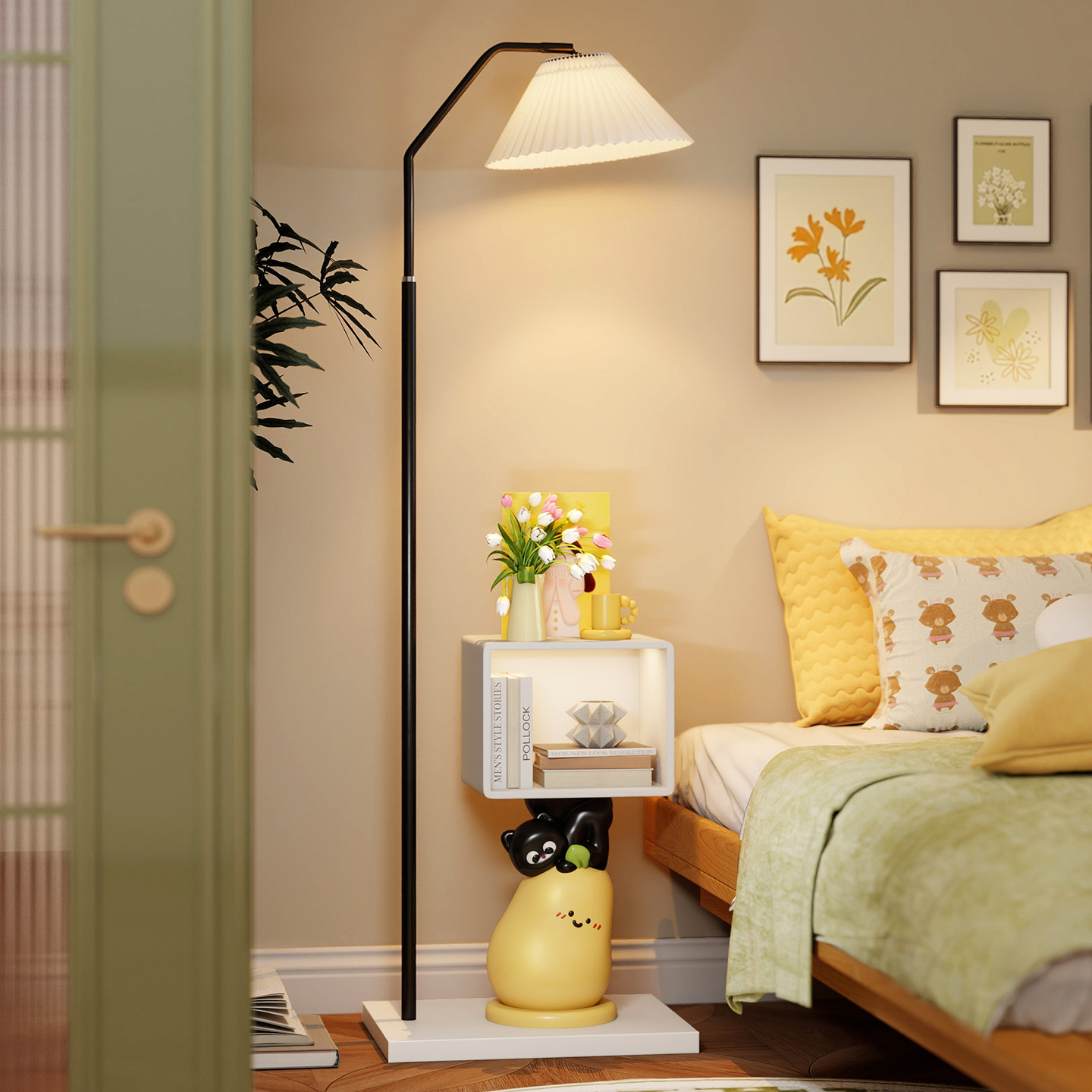 猫梨落地灯卧室床头柜台灯一体多巴胺高级感床头灯沙发旁边置物架,家装灯饰光源,装饰落地灯,淘宝优惠券,粉丝福利购,淘宝优惠卷
