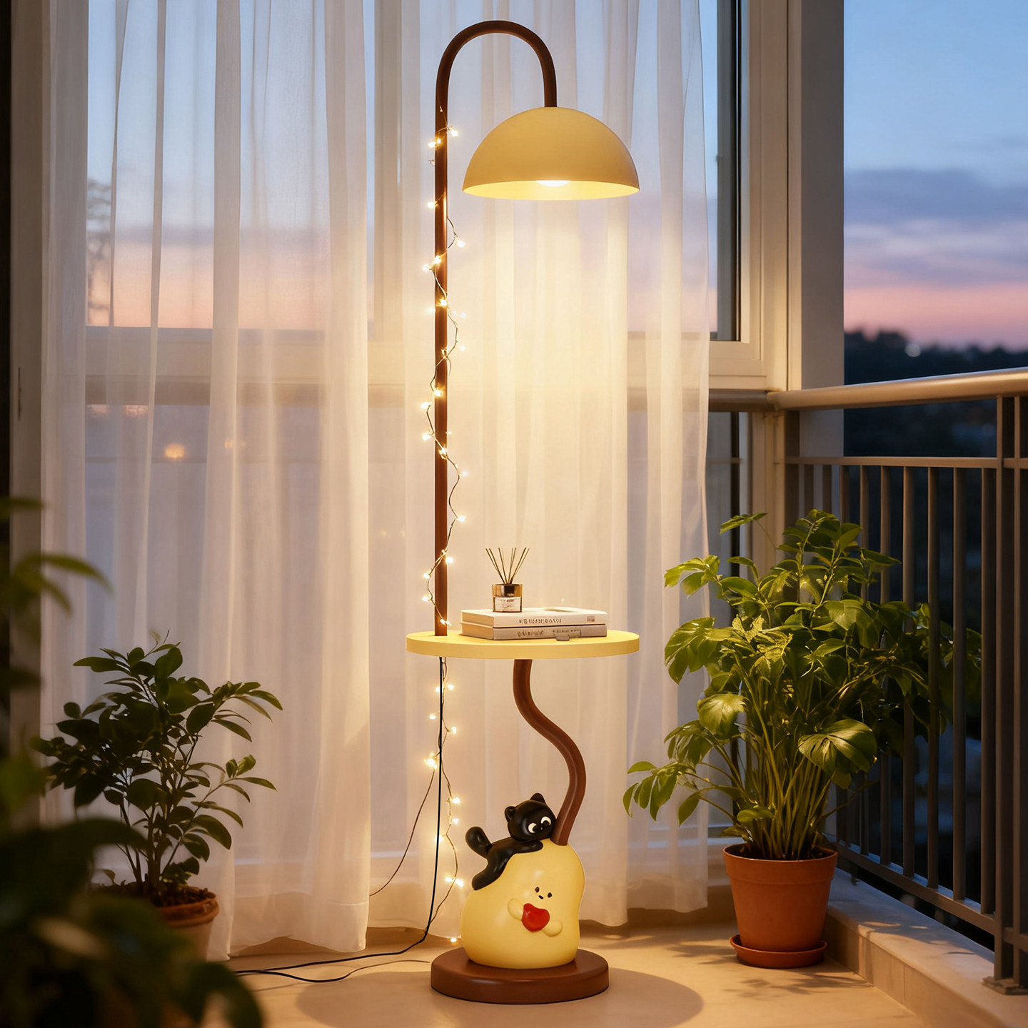 可爱猫梨边几落地灯客厅创意置物台灯黄色装饰灯具装饰品小众卧室