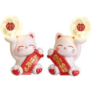 招财猫长明灯结婚氛围喜灯卧室床头灯礼物送新娘陪嫁高档一对台灯