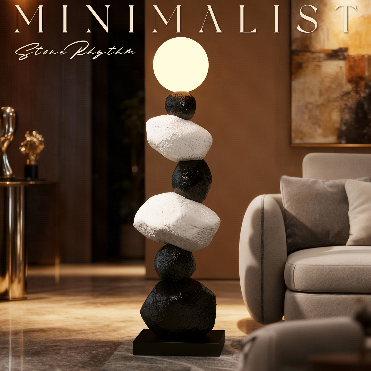石头落地灯中古客厅沙发旁边高级感现代简约轻奢高级感卧室台灯具