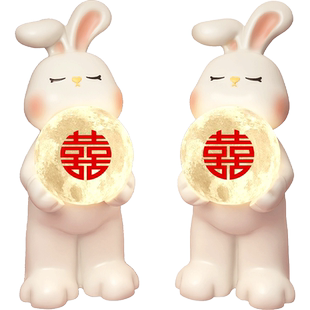 大白兔长明灯结婚一对卧室高级新婚陪嫁床头台灯礼物小夜灯送新人