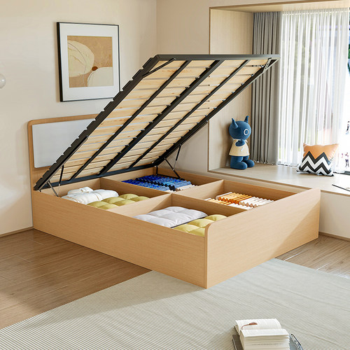 小户型排骨架尾开气压双人床卧室收纳储物床高箱榻榻米1.2m单人床