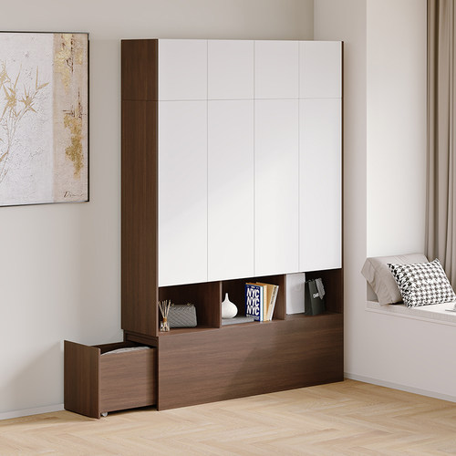 榻榻米床头床尾开门衣柜带顶柜主卧室床1.5m衣柜一体组合简约现代