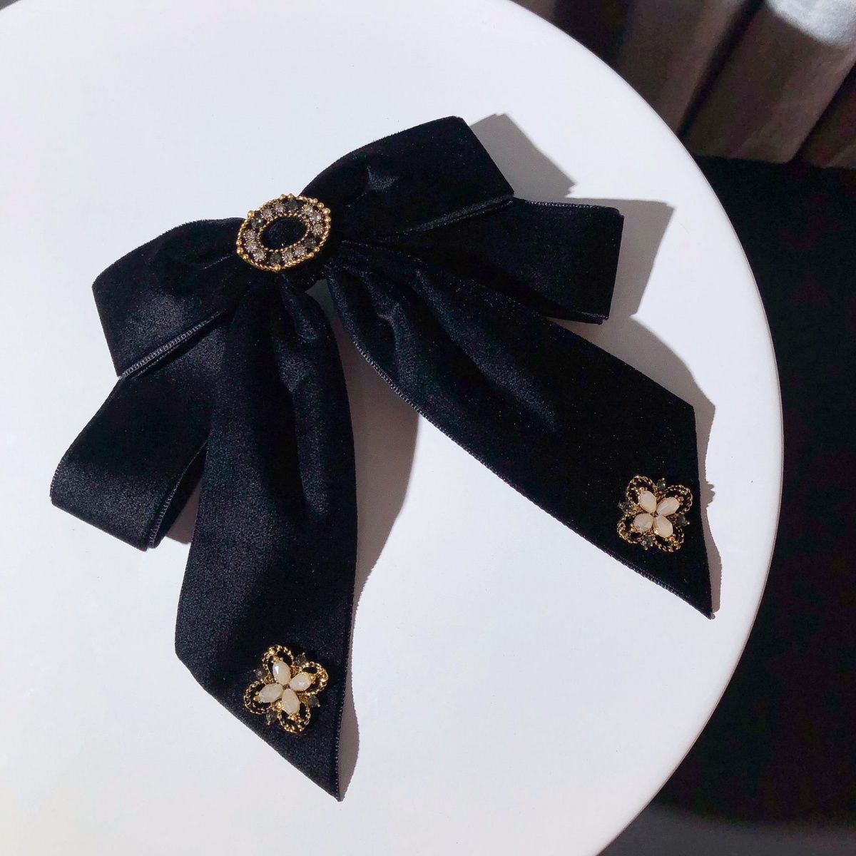 复古丝绒斜角领结女双