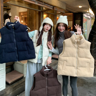 2026秋冬季新品女装百搭立领无袖针织短款棉服背心马甲简约短外套