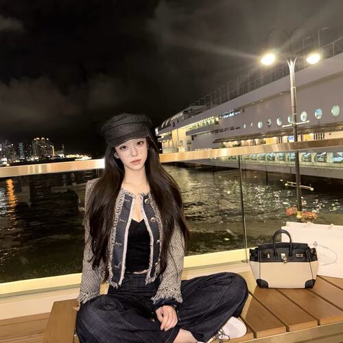 kubiliv叛逆贵女小香风牛仔拼接拉毛外套女甜酷小众复古上衣