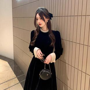 鹿阿姨卓叔叔赫本风千金黑色丝绒连衣裙女秋冬高级感年会礼服裙子