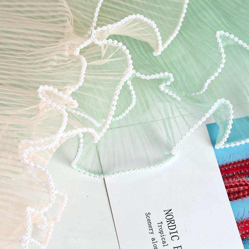 28cm褶边珍珠波浪丝带蛋糕围边蕾丝纱带diy烘焙装饰网纱花束包装