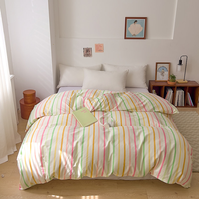 2026春夏新款全棉斜纹彩虹色条纹印花单品被套纯棉四季款被罩