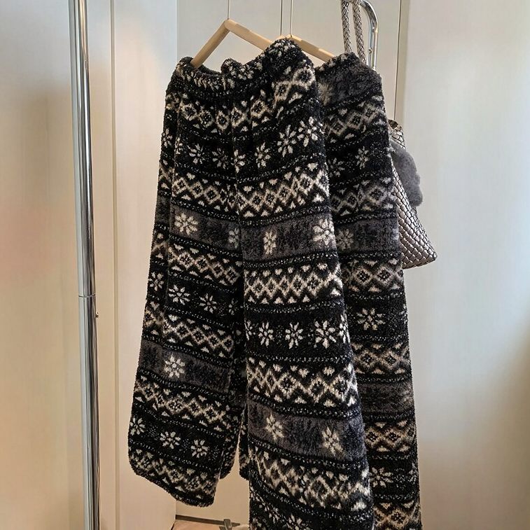 休闲裤黑色雪花加绒裤子秋冬保暖