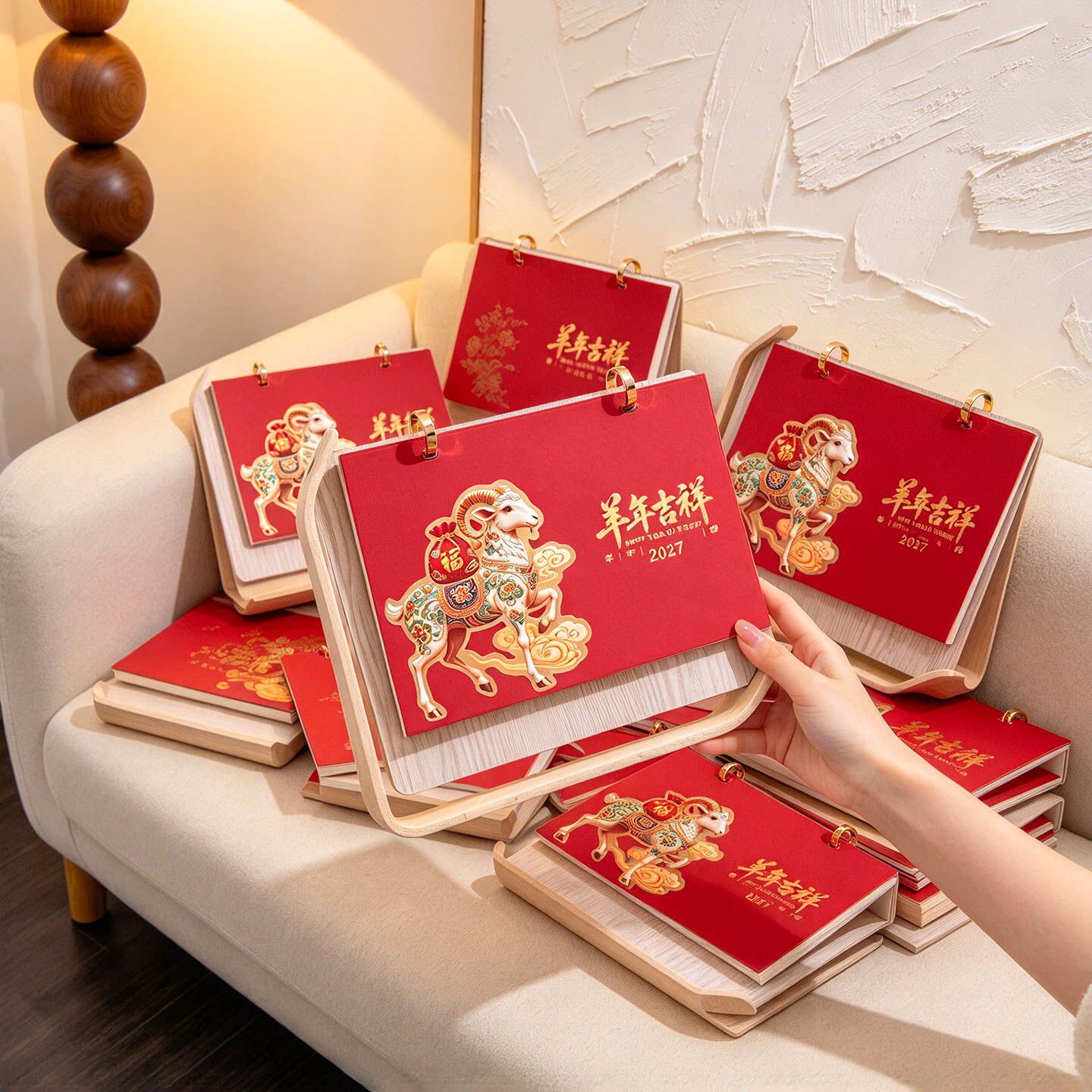 木质台历2027年万年历中国古典创意日历羊年办公打卡桌面摆件月历