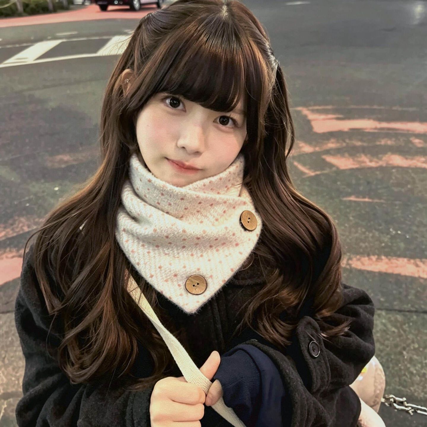 奈奈风护颈围脖创意日系古早风双纽扣三角巾甜美秋冬季氛围感神器