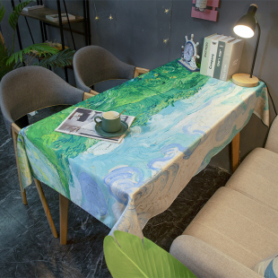 梵高油画防水防烫长方形免洗书桌耐脏茶几餐酒店台布盖布 桌布欧式