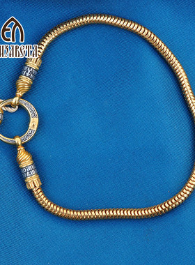 爱沙尼亚925银鎏金手链欧式复古蛇骨链东正纯银男女款500064