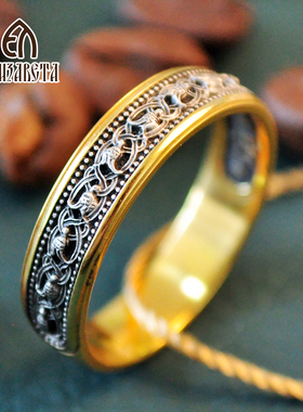 爱沙尼亚俄罗斯925纯银复古戒指鎏金指环男女情侣婚戒礼物4016